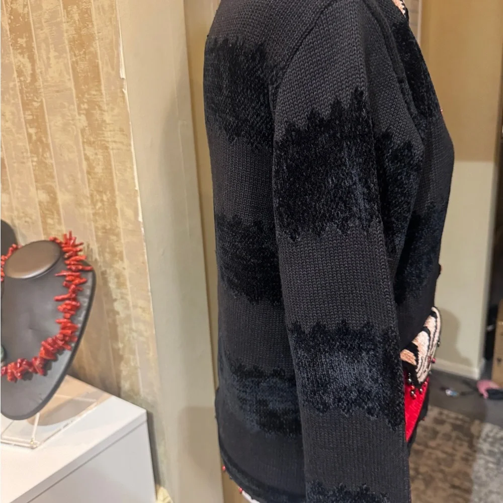 Vintage Berek Classy Black and Red Women's Button‎ Sweater Size Medium